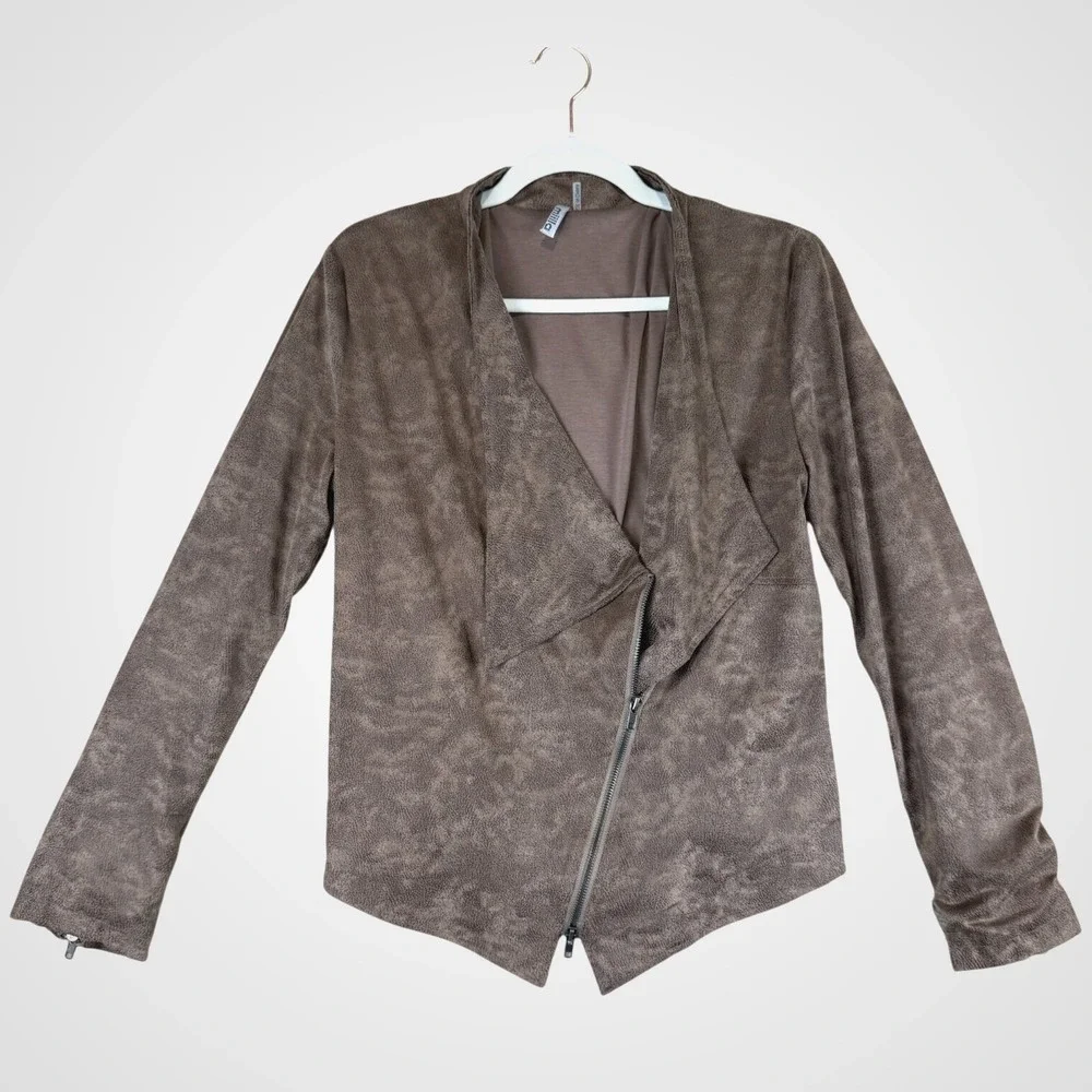 Miilla Womens Faux Suede Leather Brown Moto Jacket Size S Cropped Neutral Boho - Picture 3 of 11